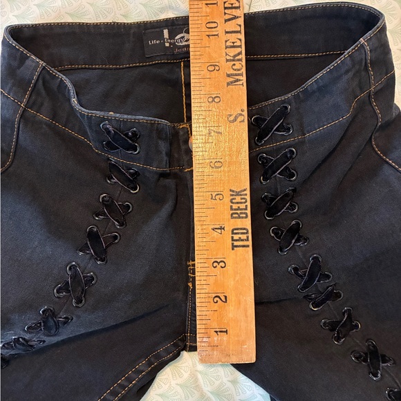 Vintage LEI Flared Low Rise Laced Legs Split Flare Black Jeans Size 0 - Picture 6 of 9
